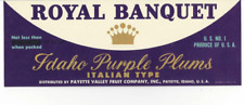 Original ROYAL BANQUET Idaho Purple Plums crate label Payette Valley Payette ID picture