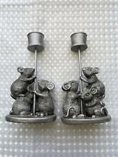 Vintage 1999 HOL Three Mice Candle Holder Silver Colored Christmas picture