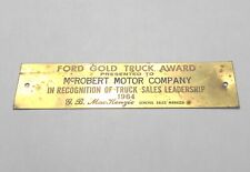 VINTAGE 1964 FORD GOLD TRACK AWARD MCROBERT MOTOR CO. PLATE/PLAQUE PRE-OWNED  picture