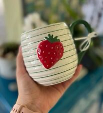 LANG Hand Painted Strawberry Coffee Mug Stripes 16oz. NWT picture