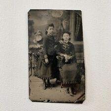Antique Tintype Photograph Beautiful Fashionable Little Girl Matching Sisters picture