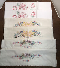 Lot of 3 Pair Embroidered Pillowcases Crochet Lace Edge White Vintage picture