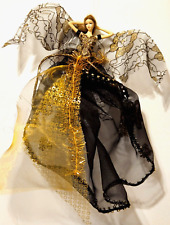Artisan OOAK Hanging Pixie Fairy Ceramic Half Doll Gold and Black picture