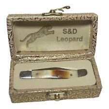 S&D Leopard 1 Blade Son and Dad Knife Yellow Gold Brown Handle Fathers Day Gift picture
