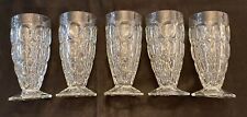 Lot Of 5 Vintage Jeannette Glass Thumbprint Glasses Petal Footed 6-8oz. 50’s picture
