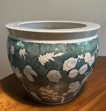 Vintage Large Green Blue & White Floral Planter Chinoiserie Asian Ceramic picture