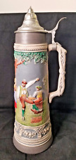 Gerz W. : VTG: Germany 13” tall lidded pewter Beer Stein Hand Painted Dancers picture