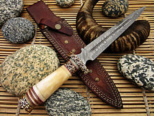 Custom Hand Made Damascus Steel Dagger knife with Camelbone & Brass Guard Handle picture