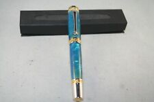 Handmade Caribbean Blue Majestic Rollerball Pen with Rhodium & 22KT Gold Plated picture