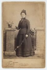 Antique Circa 1880s Cabinet Card Lovely Older Woman Posing With Rose Reading, PA picture