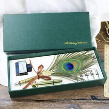 Peacock Feather Quill Pen Ink Set- Vintage Writing Feather Calligraphy Pen with picture