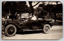 RPPC Dapper Couple On Early Automobile At Park Real Photo Postcard T23 picture