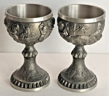 Pewter Wine Goblets Three Scenes depict Rein Zinn Pure 95% Germany 5.5