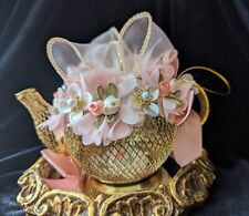 Victorian Shabby Chic Gold tone,Pink Teapot Ornament,6