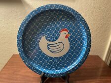 Vintage Farmhouse Blue Tin Decorative Chicken Tray Serving Platter 13 inches picture