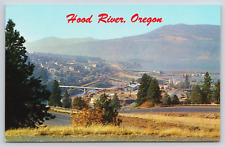 Hood River Oregon OR City View Hwy 30 Bridges Columbia River c1960s Postcard D1 picture