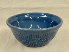 VINTAGE MONMOUTH STONEWARE MIXING BOWL BLUE RIBBED WITH IVY MAPLE LEAF USA *HTF picture