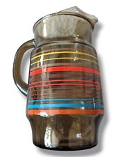 Vintage Libbey Smoked Glass Ice Lip Pitcher With Multi-Colored Stipes picture