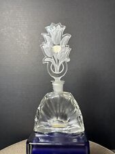 Vtg Czechoslovakia Crystal Glass Clear Perfume Bottle Tulip Flowers Orig Sticker picture