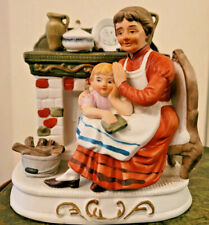Capodimonte Grandma and Granddaughter child by fireplace porcelain figurine picture