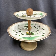 Vintage Mid Century MCM 2 Tier Tidbit Plates Tray Roosters picture