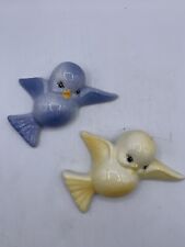 Vintage  Anthropomorphic Bluebird Yellow Canary Wall Hanging Plaques- 6” (Pair) picture