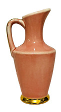 Pitcher Vase Vintage Pink With Gold Accents Beautiful 7”  Glass Decorative picture
