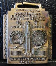 1938 American Legion Springfield MA 43rd Convention Brass Pocket Watch Fob Broke picture