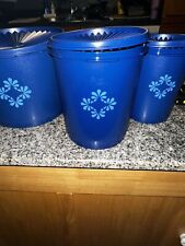 Set of 3 Vintage Tupperware Canister Blue 809-14 w/Lid 810-18 picture
