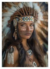 GORGEOUS YOUNG SEXY NATIVE AMEIRCAN LADY WEARING HEADRESS 5X7 FANTASY PHOTO picture