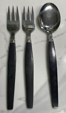 Vintage Rostfritt Stal MCM Black Wood Handle Flatware 2 Salad Forks 1 Soup Spoon picture