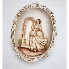 VINTAGE LEFTON WALL PLAQUE HAND PAINTED VICTORIAN WOMAN picture