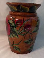 Vintage wooden hand turned hand painted boho folk art 9.5” tropical vase picture