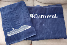 2 Blue Carnival Cruise Line Beach Towels Ship Jacquard Woven Design 62