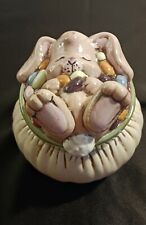 Vintage Dona's Molds Inc Easter Bunny Rabbit w/ Eggs Trinket Jar Box Candy Dish picture