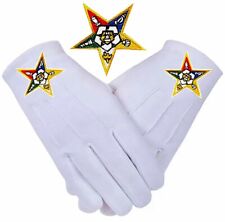Masonic White OES Order of the Eastern Star Cotton XL Gloves Embroidered Logo picture