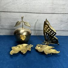 VTG Brass Apple Butterfly And 2 Leaves MCM Teacher Gift  picture