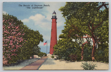 Daytona Beach Florida Lighthouse Linen Postcard picture