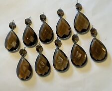 10 Vintage Czech, Smoky Topaz ‘Tear Drop’ 2” Chandelier Crystals—Very Good Cond. picture