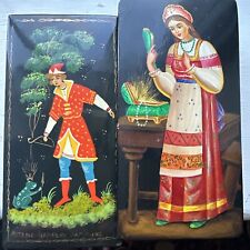 Lot of 2 Vintage Russian Hand Painted Lacquer Box 2 signed prince & frog princes picture