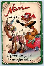 Dwig Raphael Tuck Signed Postcard Never Drive A Poor Bargain Angry Woman Donkey picture