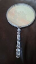 Vintage Mid Century Twisted Lucite Plastic Hand Vanity Mirror Floral Etched  picture