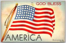 Postcard God Bless America Patriotic Flag Vintage Curt Teich Linen picture