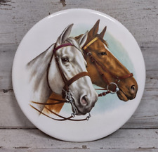 Vintage Hyalyn 507 Round Horses Trivet Hot Plate Brown and White USA 6