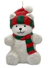 Vintage 80s Christmas Polar Bear in Green & Red Hat & Scarf  7” Large Wax Candle picture