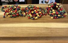 Vintage Wood Beads 3 Strands Red Green Blue Gold Each 9’ To 10’ picture