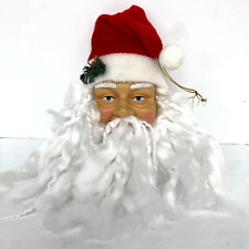 VTG Santa Head Ornament Hard Plastic Face Flowing White Hair Beard Cap 8 in picture