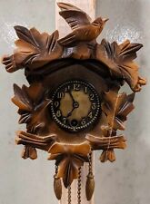 Vintage Small Wood Wooden Cuckoo Clock Made in Germany Bird Leaves Leaf Design  picture