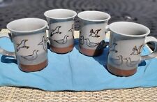 Lot of 4 Vintage Stoneware Seagull Mugs Brown Speckled 10oz Beach Shore SEE PIC picture
