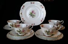 Royal Chelsea Moss Rose TRIO Cup w/Saucer Snack Plates + Cake Plate lot of 13 picture